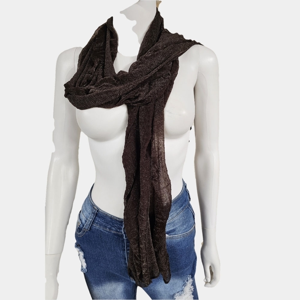 Lavello Crinkle Sheer Chocolate Brown Shimmer Scarf OS